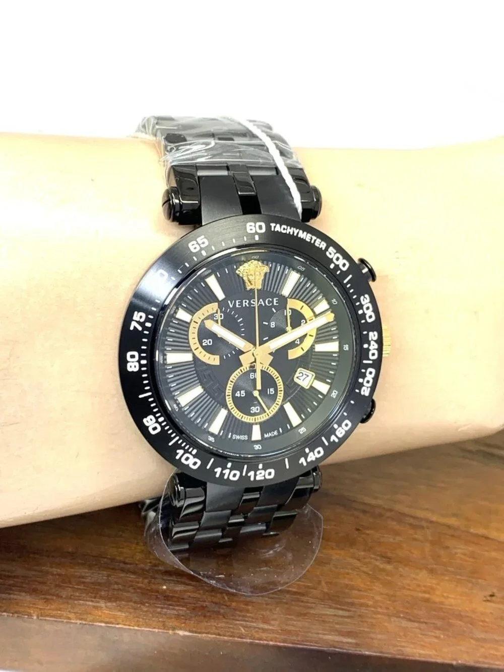 Versace V-Race Men's Watch VEJB00722 Chronograph Swiss Quartz Black Steel 46mm